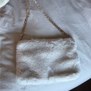 A New Day Elegant White Faux Fur Shoulder Bag